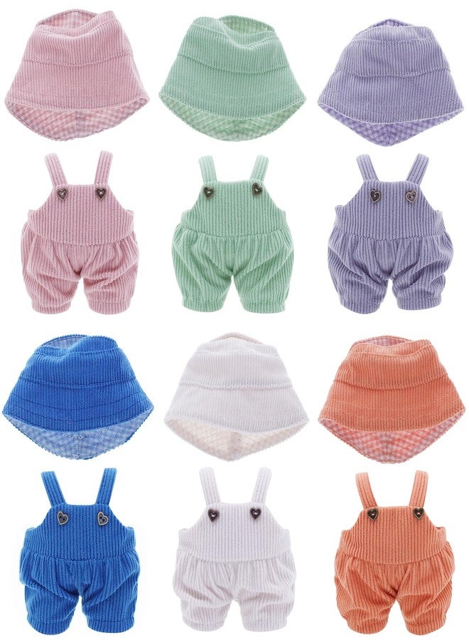 Etistta 6.7 inch Doll Clothes with Hat, Corduroy Bib Pants Overalls for 17cm Doll Accessories Outfits (6 Pack) - Image 1